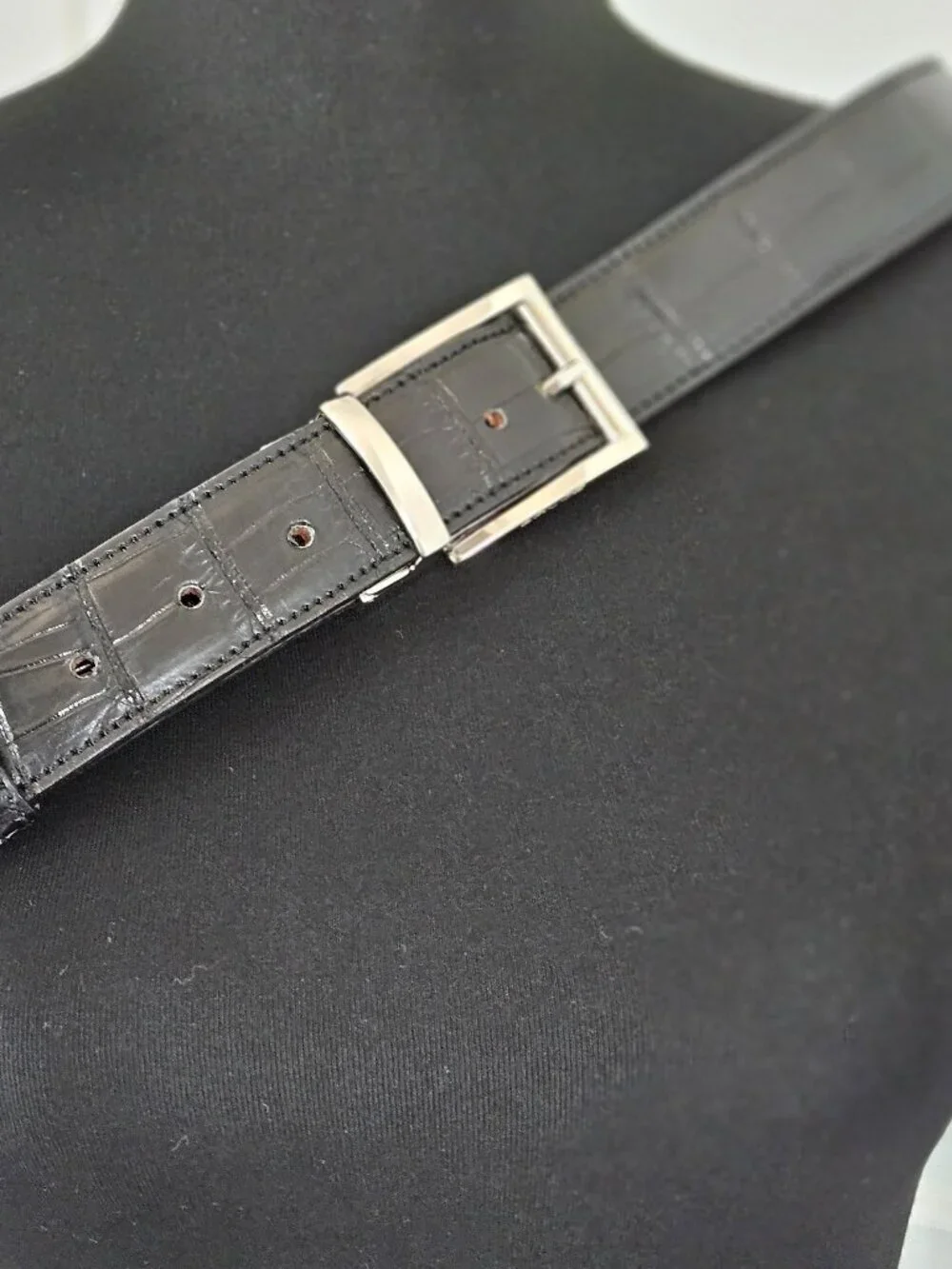 Rene Mancini Milano Italy Men Black Leather belt size 5/115 camel inside